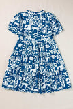 Printed Notched Short Sleeve Mini Dress - Trendsi - Flyclothing LLC