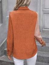 Contrast Collared Neck Long Sleeve Shirt - Trendsi - Flyclothing LLC