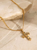 Stainless Steel Zircon Cross Pendant Necklace - Trendsi - Flyclothing LLC