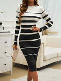 Color Block Round Neck Long Sleeve Midi Dress - Trendsi - Flyclothing LLC