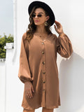 V-Neck Long Sleeve Mini Dress - Trendsi