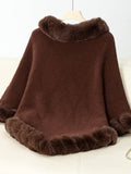 Fuzzy Trim Texture Three-Quarter Sleeve Poncho - Trendsi