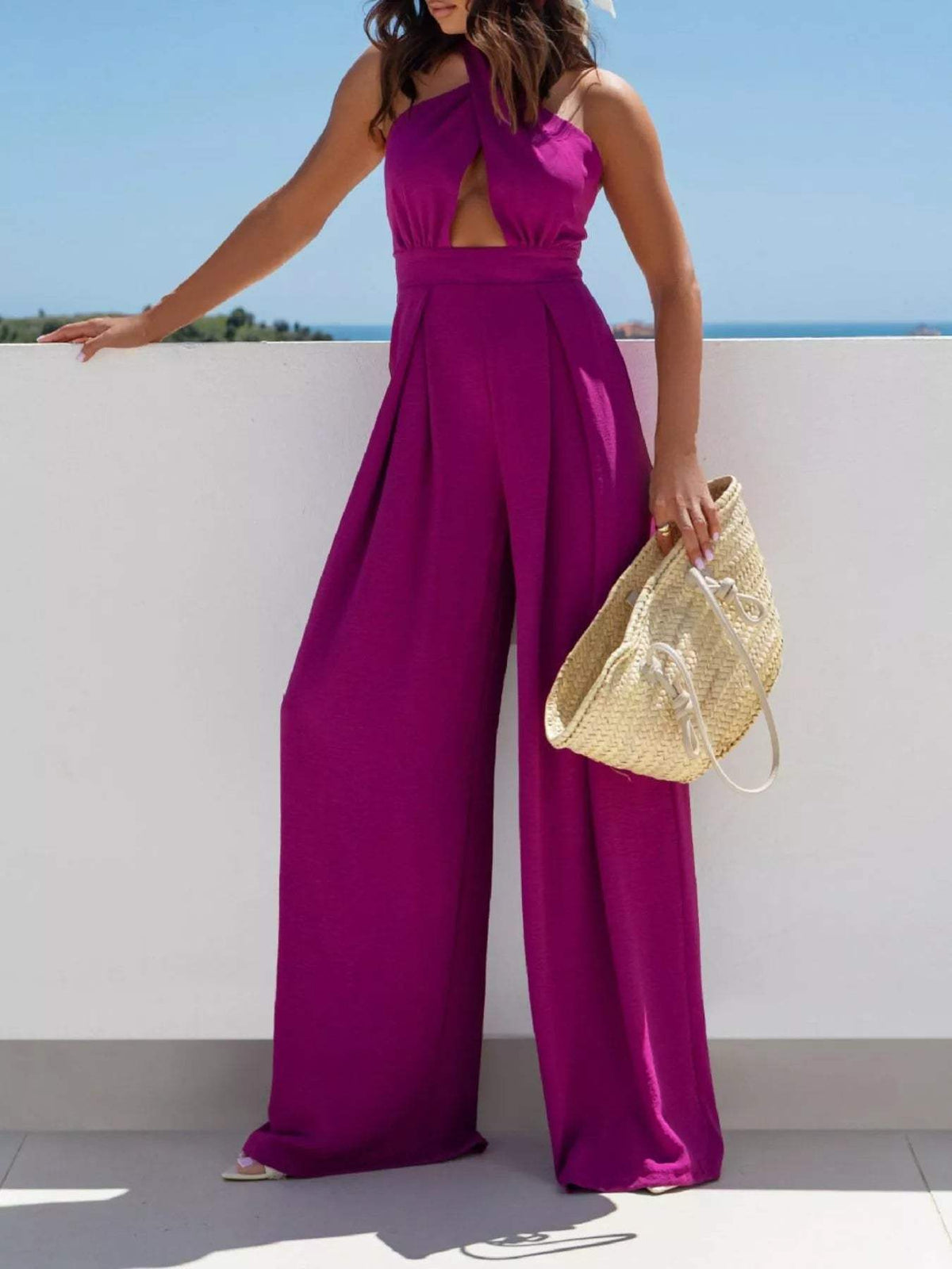 Halter Neck Cut-Out Wide-Leg Jumpsuit - Trendsi - Flyclothing LLC