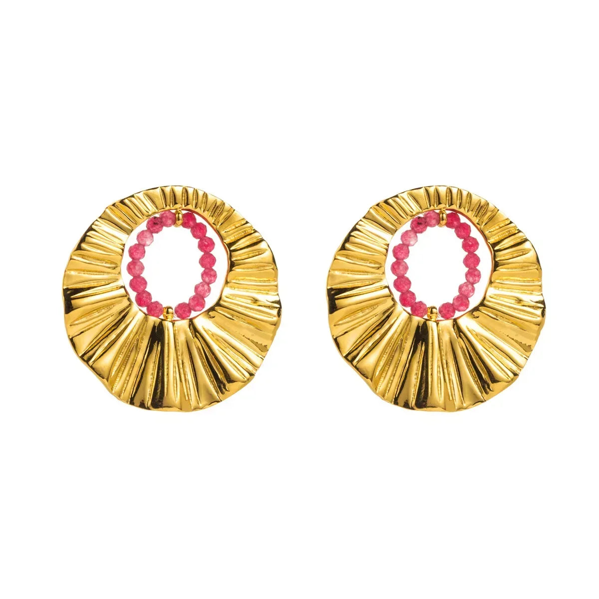 18K Gold-Plated Bead Round Earrings - Trendsi - Flyclothing LLC