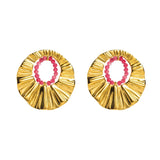 18K Gold-Plated Bead Round Earrings - Trendsi - Flyclothing LLC