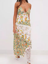 Lace Detail Ruffled Floral V-Neck Maxi Dress - Trendsi - Flyclothing LLC