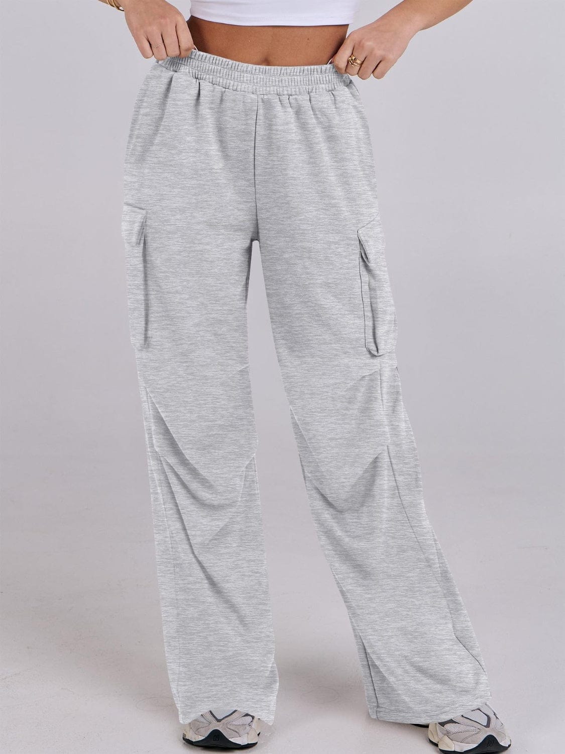 Elastic Waist Wide Leg Pants with Pockets - Trendsi