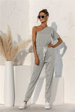 Single Shoulder Short Sleeve Jumpsuit - Trendsi - Flyclothing LLC