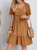 Full Size V-Neck Short Sleeve Dress - Trendsi - Flyclothing LLC