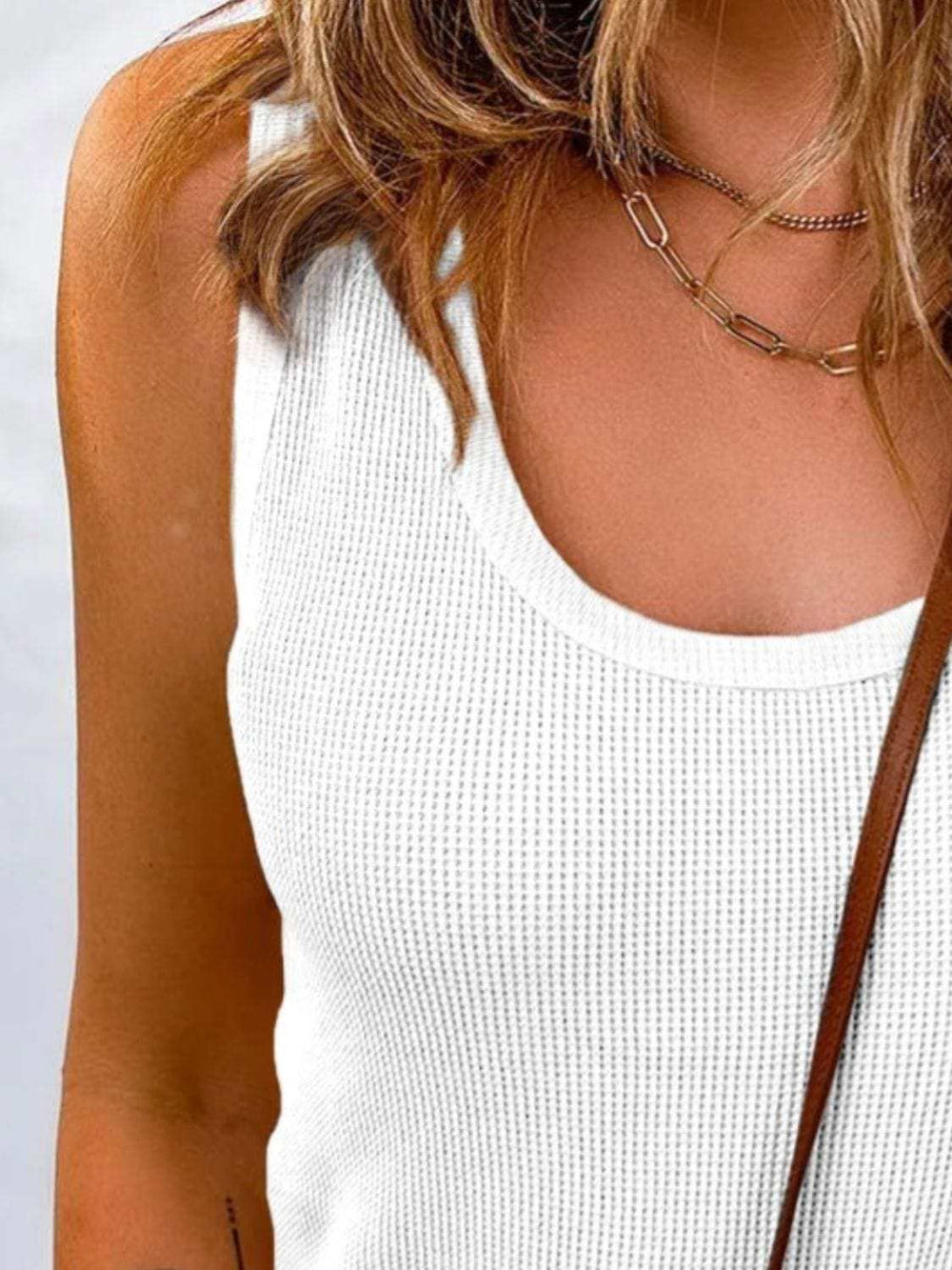 Waffle-Knit Scoop Neck Tank - Trendsi - Flyclothing LLC