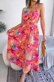 Botanical Print Tied Backless Cutout Slit Dress - Trendsi