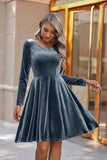 Round Neck Long Sleeve Knee Length Dress - Trendsi - Flyclothing LLC
