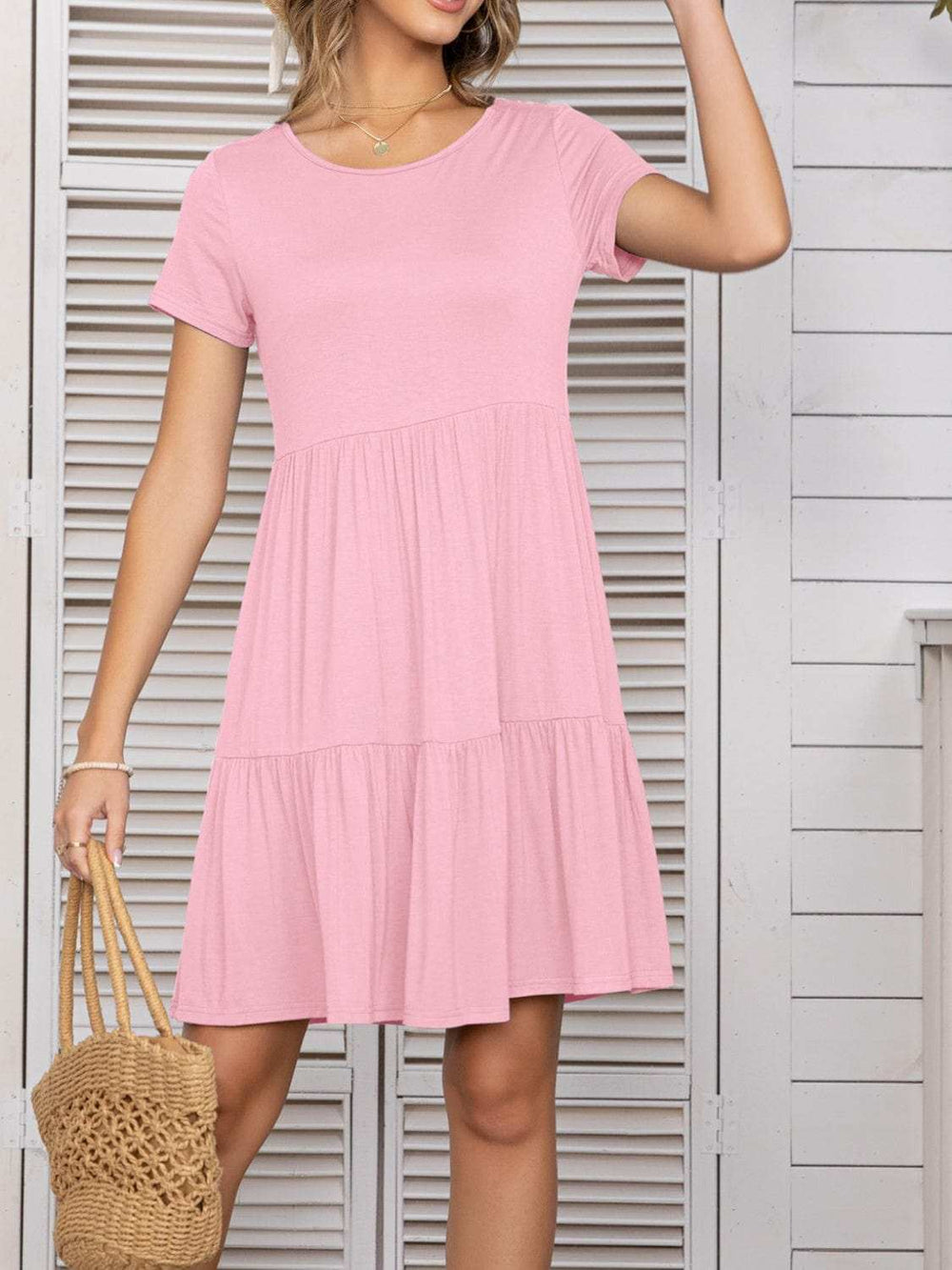 Round Neck Short Sleeve Mini Tee Dress - Trendsi - Flyclothing LLC