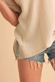 Aemi + Co Side Slit V-Neck Short Sleeve Blouse - Trendsi