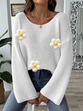 Flower Round Neck Long Sleeve Sweater - Trendsi - Flyclothing LLC
