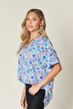 Double Take Full Size Printed V-Neck Short Sleeve Blouse - Trendsi - Flyclothing LLC