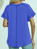 Exposed Seam V-Neck Short Sleeve Top - Trendsi - Flyclothing LLC