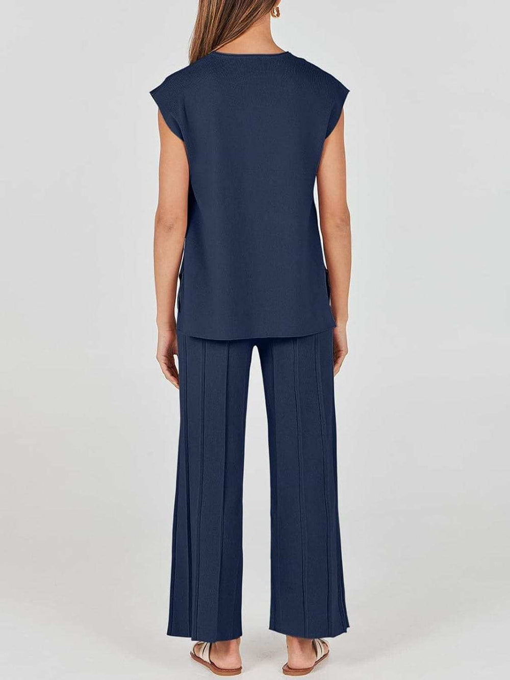 Round Neck Cap Sleeve Top and Pants Knit Set - Trendsi - Flyclothing LLC