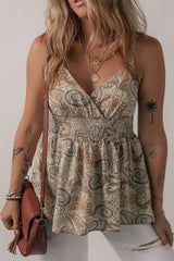 Paisley Printed Smocked Babydoll Cami - Trendsi - Flyclothing LLC