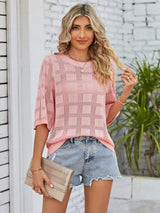 Openwork Round Neck Knit Top - Trendsi - Flyclothing LLC