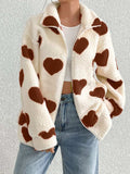 Heart Zip Up Drop Shoulder Furry Jacket - Trendsi - Flyclothing LLC