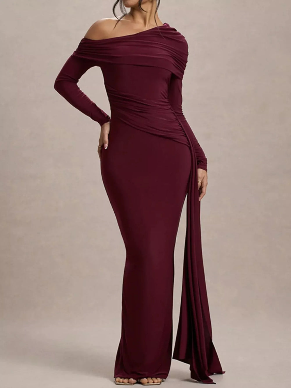 One-Shoulder Ruched Maxi Dress - Trendsi - Flyclothing LLC