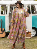 Plus Size Printed Open Front Cover Up and Pants Set - Trendsi - Flyclothing LLC