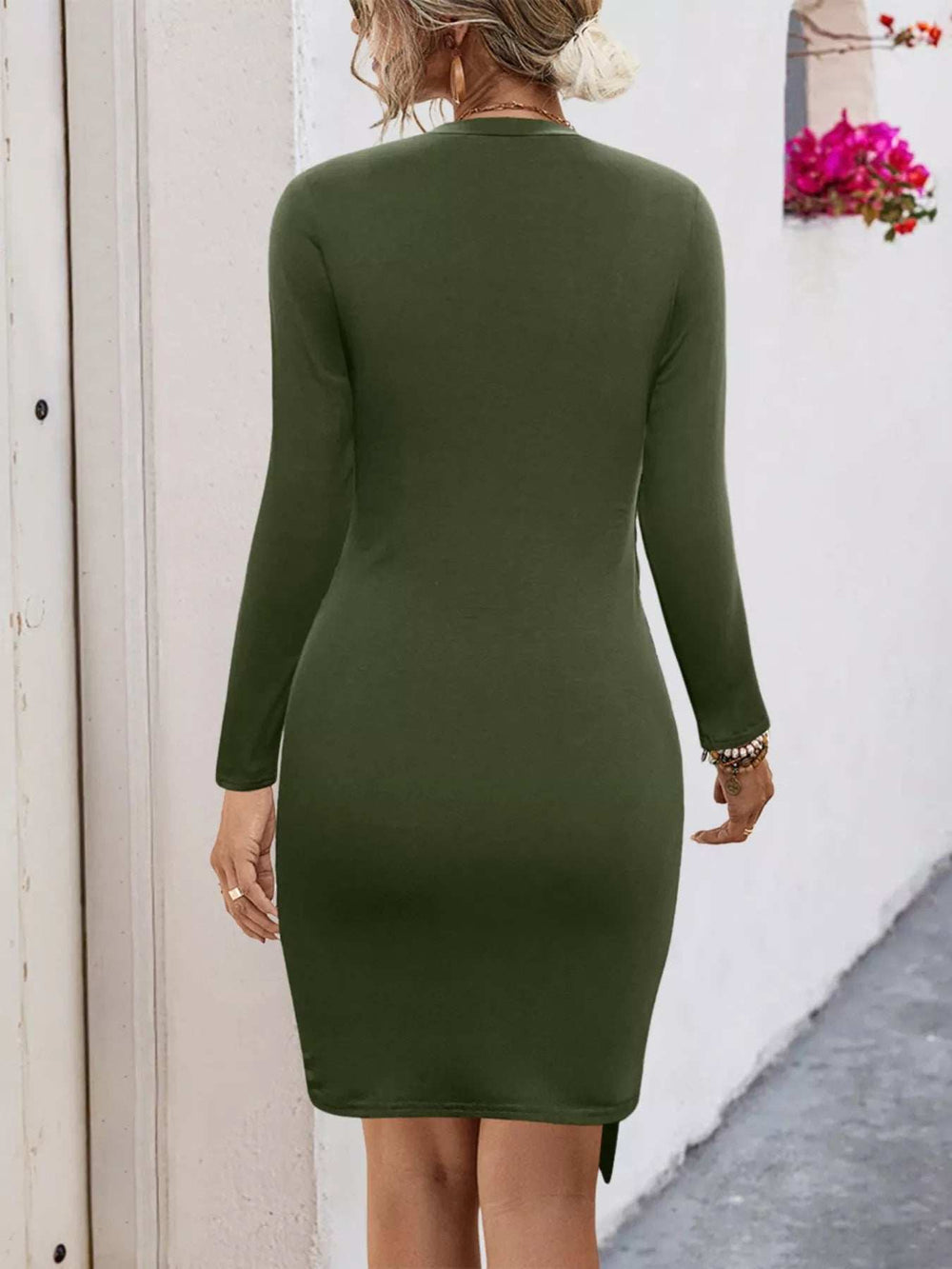 Round Neck Long Sleeve Bodycon Dress - Trendsi - Flyclothing LLC