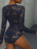 Lace Long Sleeve Bodysuit - Trendsi - Flyclothing LLC