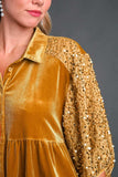 Umgee Sequin Detail Tiered Back Half Sleeve Shirt - Trendsi - Flyclothing LLC