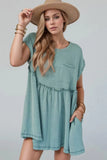 Frill Round Neck Cap Sleeve Mini Dress - Trendsi
