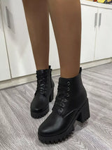 Round Toe Block Heels Boots - Trendsi - Flyclothing LLC