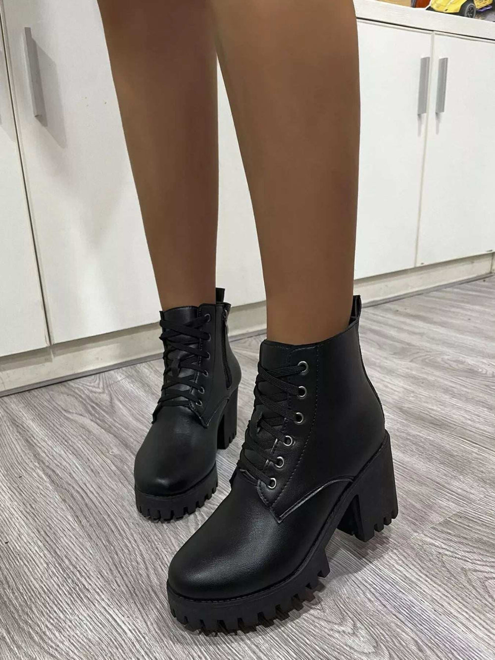 Round Toe Block Heels Boots - Trendsi - Flyclothing LLC