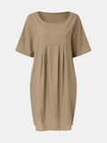 Full Size Round Neck Half Sleeve Dress with Pockets - Trendsi