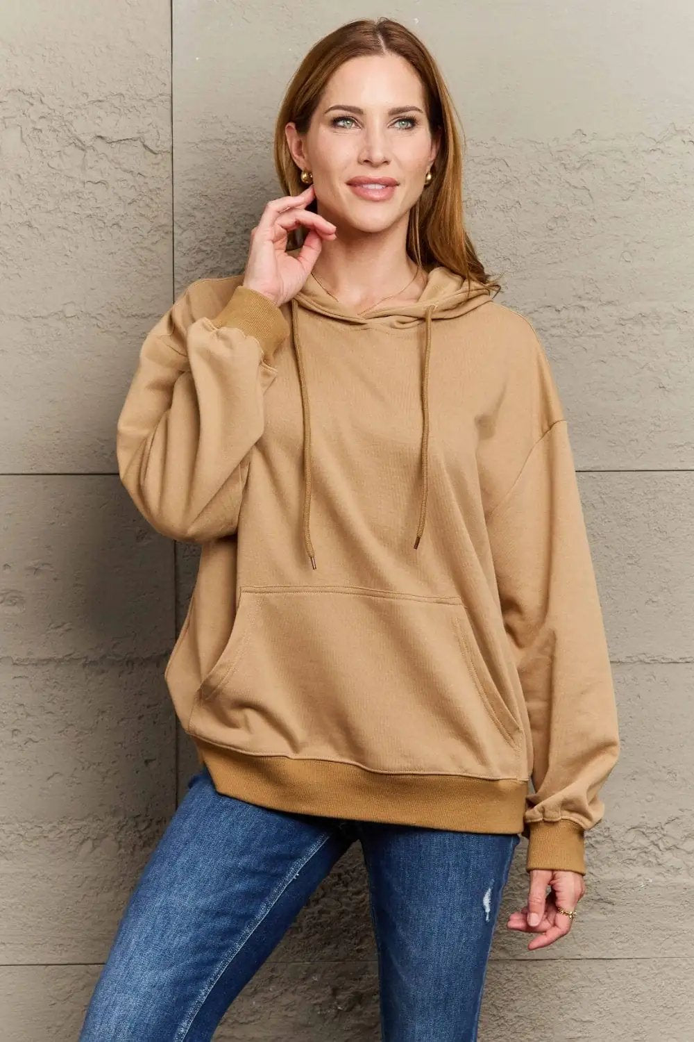 Full Size Long Sleeve Dropped Shoulder Hoodie - Trendsi