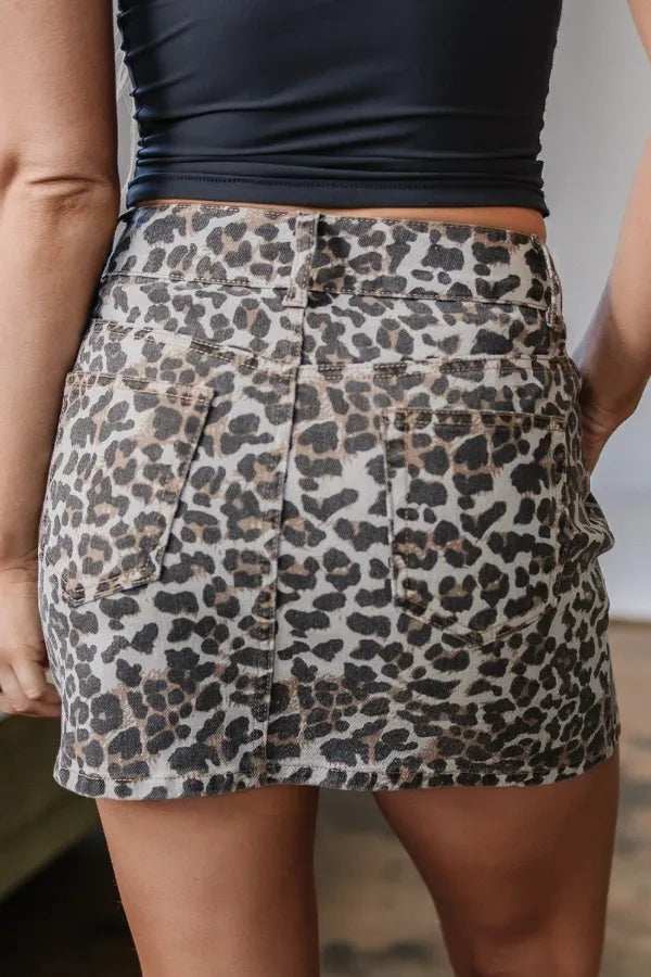 Leopard Denim Mini Skirt - Trendsi - Flyclothing LLC
