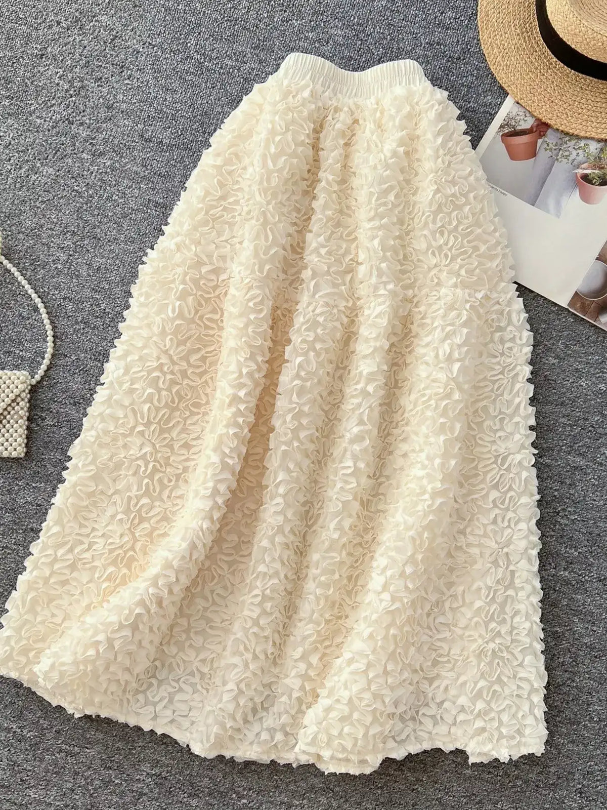 Elegant 3D Lace Trim High‑Waist A‑Line Midi Skirt - Trendsi - Flyclothing LLC