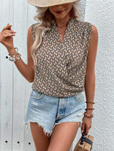 Printed Surplice Sleeveless Top - Trendsi - Flyclothing LLC