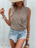 Printed Surplice Sleeveless Top - Trendsi