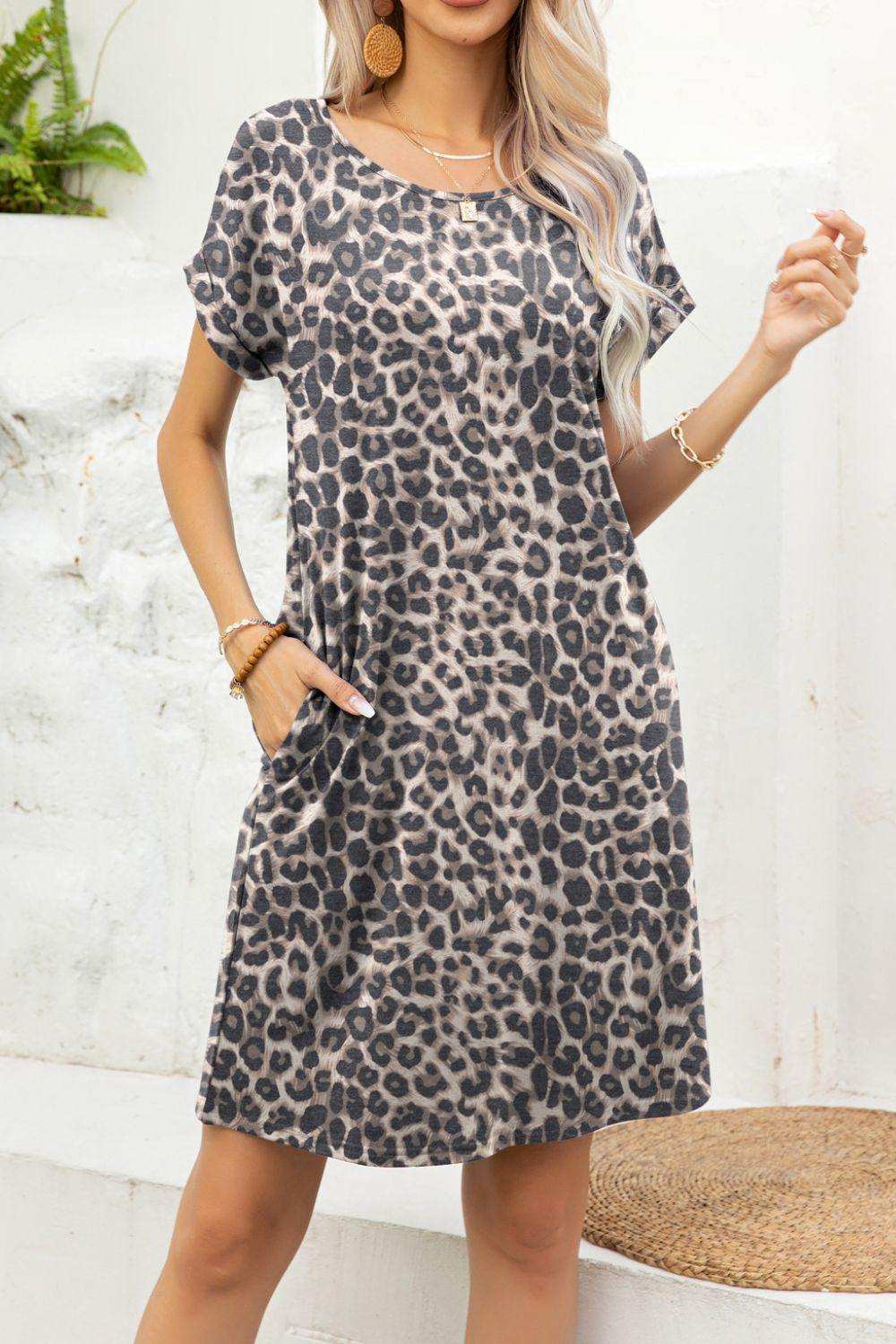 Scoop Neck Short Sleeve Pocket Dress - Trendsi - Flyclothing LLC