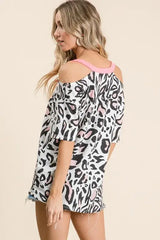 BiBi Leopard Print Top with Shoulder Cut Out - Trendsi - Flyclothing LLC