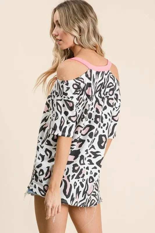 BiBi Leopard Print Top with Shoulder Cut Out - Trendsi - Flyclothing LLC