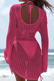Hollow Out Bell Sleeve Drawstring Knit Cover Up Dress - Trendsi - Flyclothing LLC