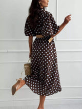 Polka Dot Puff Sleeve Midi Dress - Trendsi - Flyclothing LLC