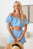 LE LIS COLLECTION Off Shoulder Crop Top and High Waist Shorts Set - Trendsi