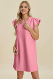 Double Take Full Size Ruffled V-Neck Cap Sleeve Dress - Trendsi - Flyclothing LLC