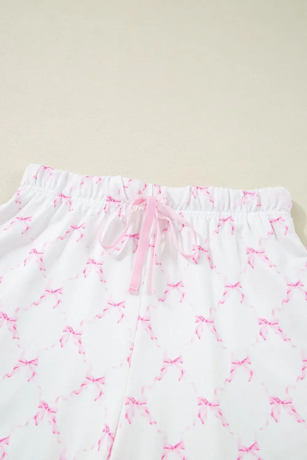 Bow Print Lettuce Trim Round Neck Top and Shorts Lounge Set - Trendsi - Flyclothing LLC