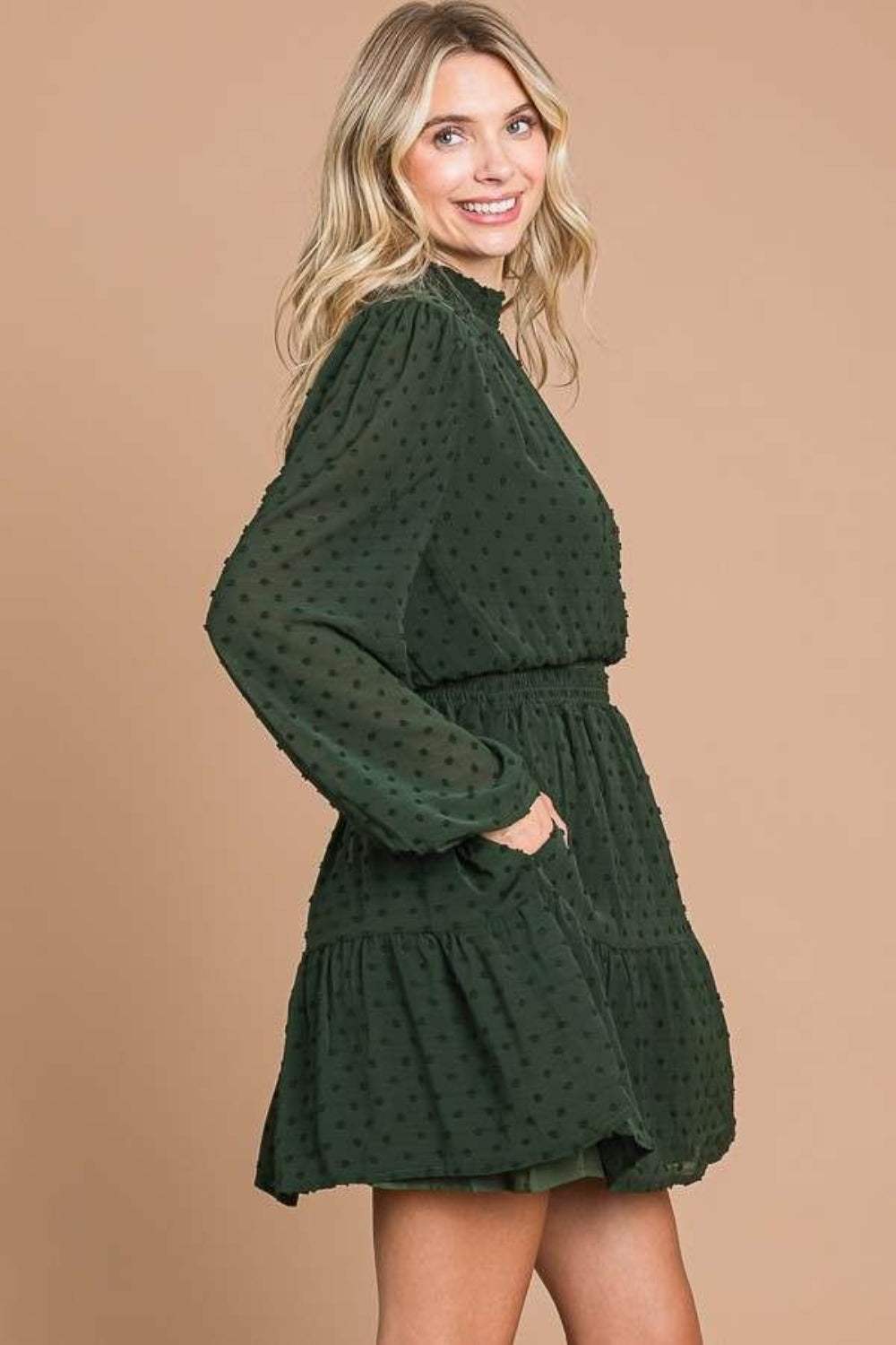 Culture Code Swiss Dot Smock Neck Mini Dress with Pockets - Trendsi - Flyclothing LLC
