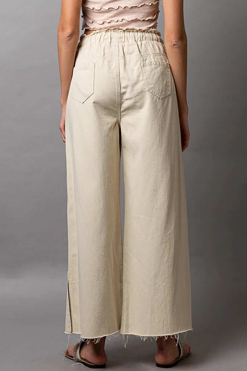 POL Distressed Drawstring Slit Wide leg Pants - Trendsi - Flyclothing LLC