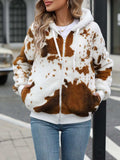 Fuzzy Drawstring Zip Up Hooded Jacket - Trendsi - Flyclothing LLC